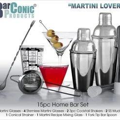 New 🥰 Bars BarConic® “Bar In A Box” – 15 Piece MARTINI Home Bar Set 🎁