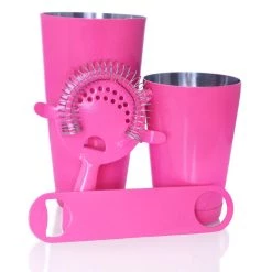 Discount ✨ Bars Bar Set With 18oz Shaker Tin And Speed Opener - 4 Piece Neon Pink 🥰