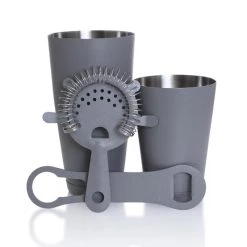 Wholesale 🌟 Bars Bar Set With 18oz Shaker Tin And V-Rod® Opener - 4 Piece Textured Shadow Grey ✔️