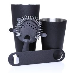 New 🤩 Bars Bar Set With 18oz Shaker Tin And Speed Opener - 4 Piece Black Grip 💯