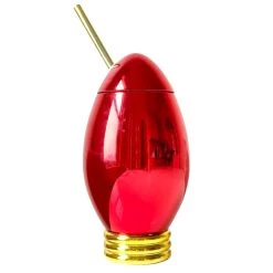Cheap ✔️ Bars Red 🎁 Christmas Light Bulb Cup W/Lid & Straw - 24 Ounce ❤️