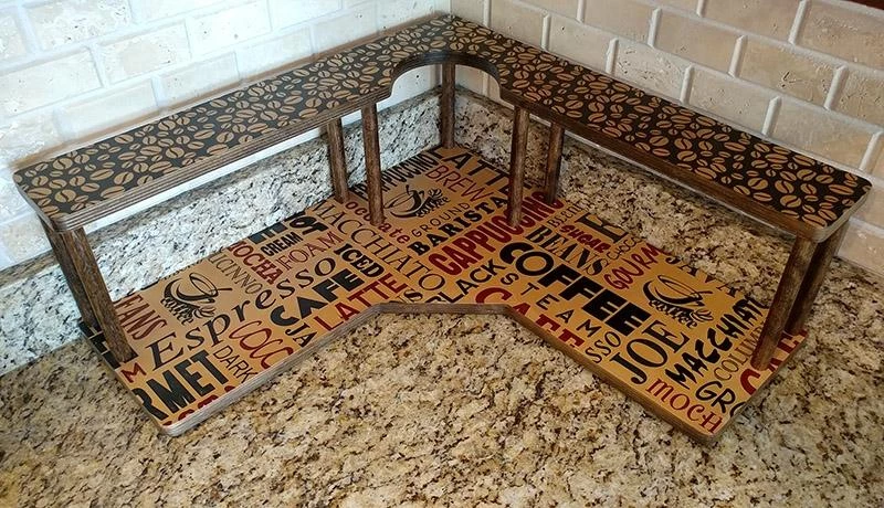 Best Pirce 👏 Bars Counter Caddies™ - BARISTA Theme - CORNER Shelf W/ Trash Can Inset 🌟 3 Best Pirce 👏 Bars Counter Caddies™ - BARISTA Theme - CORNER Shelf W/ Trash Can Inset 🌟