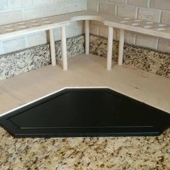 Coupon ⭐ Bars Counter Caddies™ - NATURAL - CORNER Shelf W/ K-CUP Holes & Trash Can Inset 😍