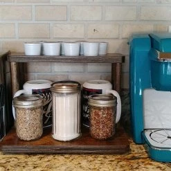 Coupon ✔️ Bars Counter Caddies™ - STAINED Finish - 12" STRAIGHT Shelf W/ K-Cup Holes 🌟 -Bars Shop coffee stained 12 holes web1 800x