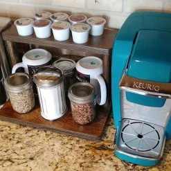 Coupon ✔️ Bars Counter Caddies™ - STAINED Finish - 12" STRAIGHT Shelf W/ K-Cup Holes 🌟 -Bars Shop coffee stained 12 holes web3 800x