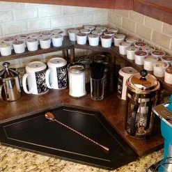 Hot Sale 👏 Bars Counter Caddies™ - Stained Finish - CORNER Shelf W/ K-CUP Holes 👏 11 Hot Sale 👏 Bars Counter Caddies™ - Stained Finish - CORNER Shelf W/ K-CUP Holes 👏 -Bars Shop coffee stained corner holes web2 800x