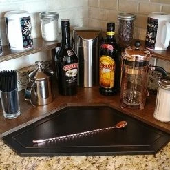 Best Pirce 🤩 Bars Counter Caddies™ - Stained Finish - CORNER Shelf W/ Trash Can Inset ✨ -Bars Shop coffee stained corner trsh web5 1 800x
