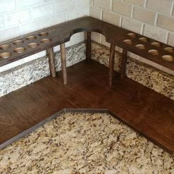 Budget 😀 Bars Counter Caddies™ - Stained Finish - CORNER Shelf W/ K-CUP Holes & Trash Can Inset 😍