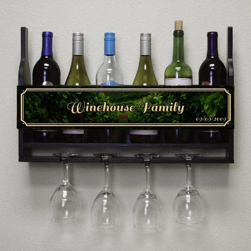 Best deal 😍 Bars CUSTOMIZABLE Wall Mounted Wine Bottle & Glass Hanging Shelf W/ Painted Vineyard Plaque 🎉 4 Best deal 😍 Bars CUSTOMIZABLE Wall Mounted Wine Bottle & Glass Hanging Shelf W/ Painted Vineyard Plaque 🎉 - Image 2