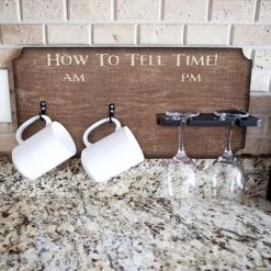 New ✨ Bars "How To Tell Time" Coffee Mug And Wine Glass Holder - Rustic Background (Hardware Included) 🔔