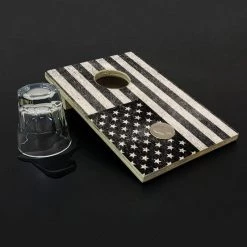 Buy 👏 Bars Quarter Master - Tabletop Cornhole Game With Quarters - Flag Or Black Flag 🎉 -Bars Shop quarter master small wood cornhole game side flag black 800x