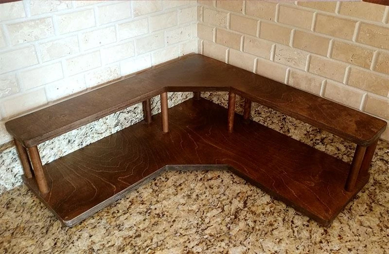 Outlet 🔔 Bars Counter Caddies™ - STAINED Finish - CORNER Shelf - Culinary 🎉 3 Outlet 🔔 Bars Counter Caddies™ - STAINED Finish - CORNER Shelf - Culinary 🎉