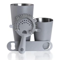 Best Sale ✔️ Bars 4 Piece “Textured Shadow Gray” Bar Tools Set With Speed Bottle Opener ⌛