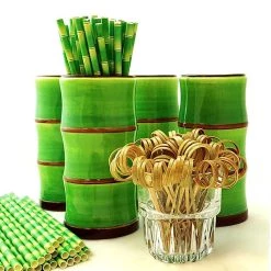 Hot Sale 😀 Bars Green Bamboo Tiki Mug Drinkware Set 😍